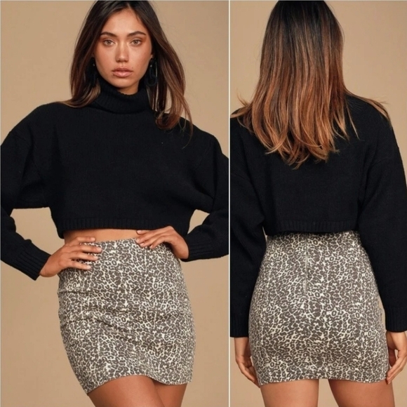 Free People Leopard Print Denim Mini Skirt - Picture 1 of 5